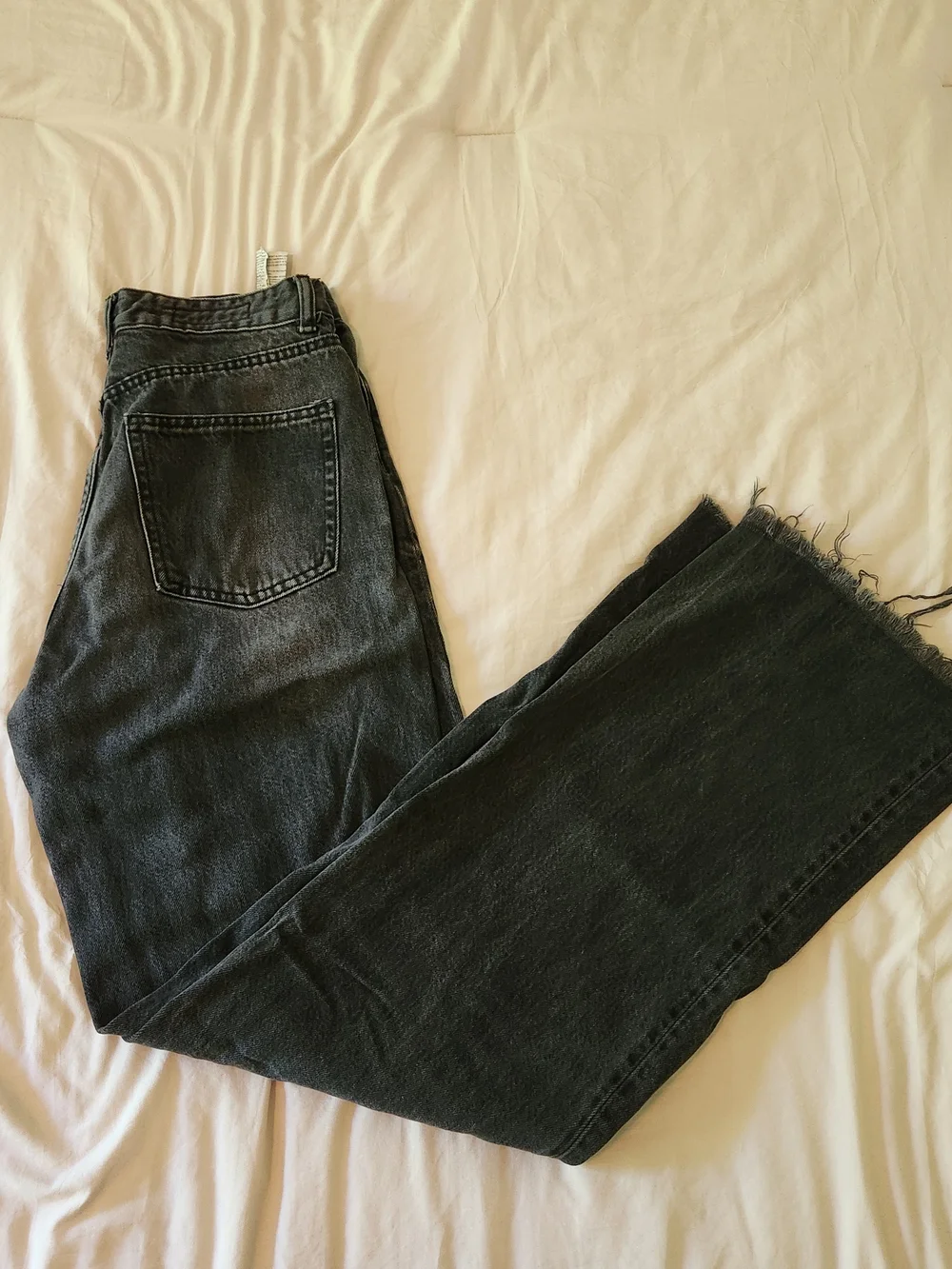 Zara Women's Black Straight Leg Jeans with Raw Hem